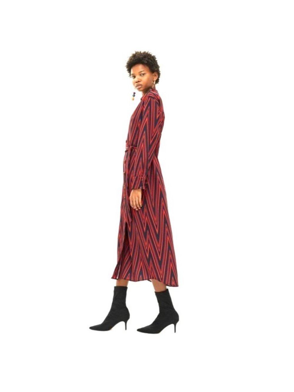 Topshop Womens Chevron Print Buttons Shirt Midi  4 Dress